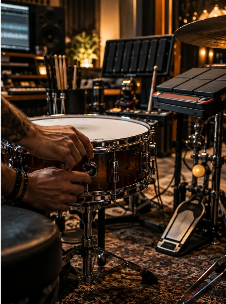 Snare drum in a professional recording studio